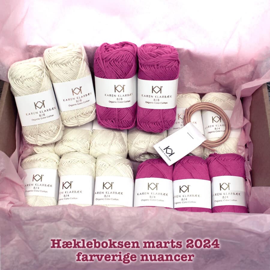 hækleboksen standard marts 2024 farverige nuancer Karen Klarbæk organic cotton 8/8 og 8/4