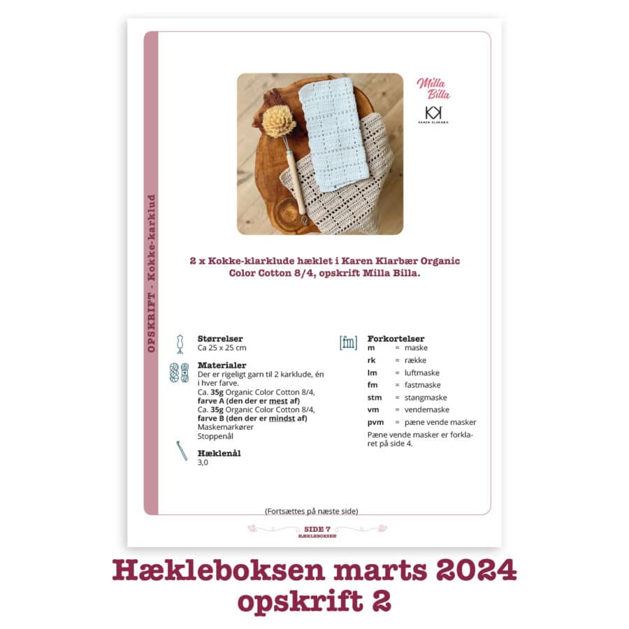 Hækleboksen standard marts 2024 opskrift 2 Milla Billa kokke-karklud