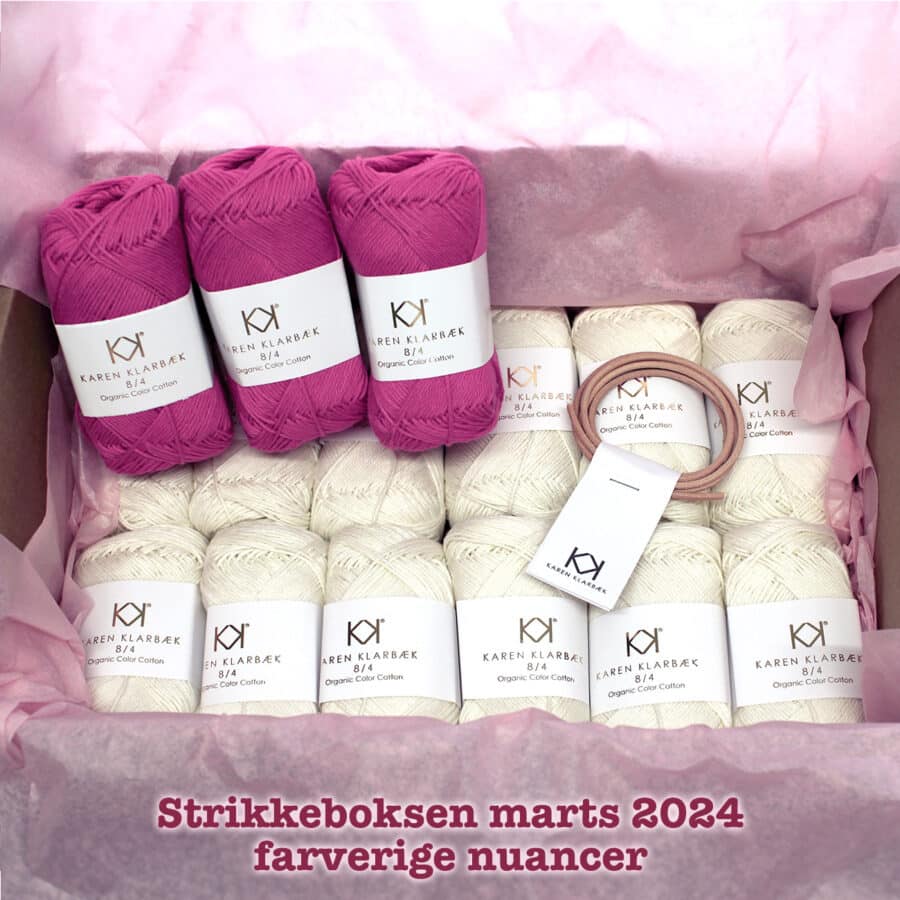Strikkeboksen standard marts 2024 farverige nuancer Karen Klarbæk organic cotton 8/4