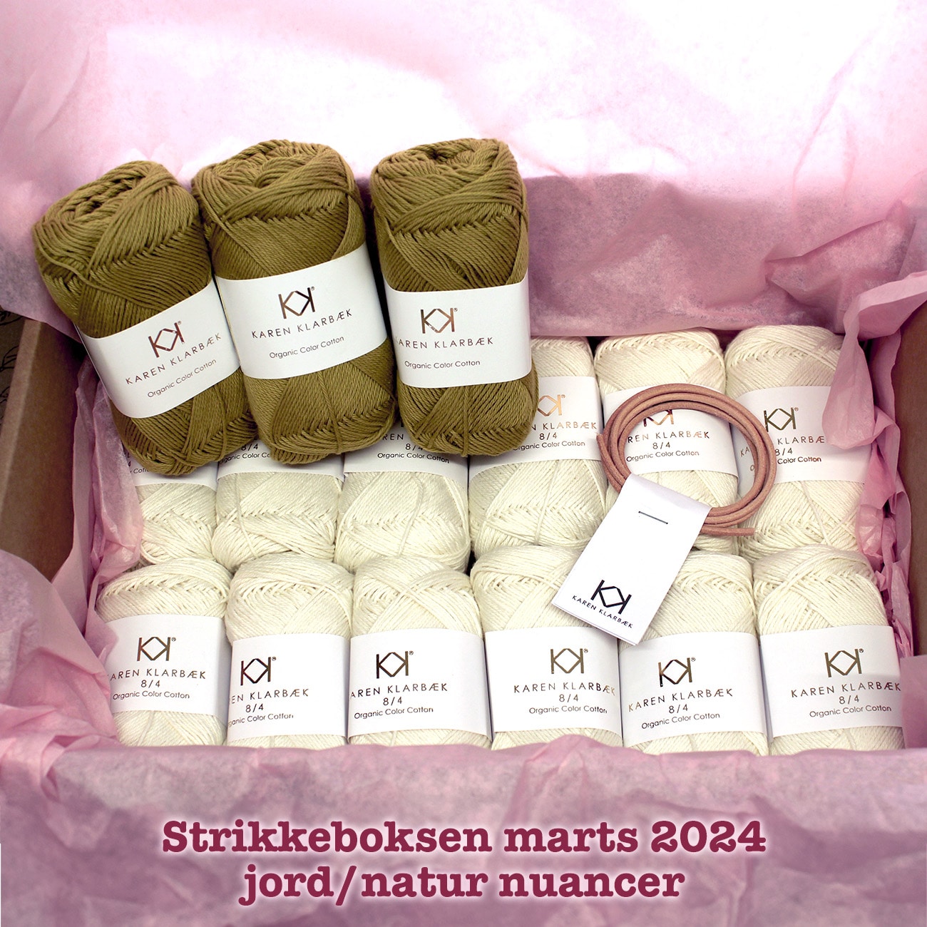 Strikkeboksen standard marts 2024 jord/natur nuancer Karen Klarbæk organic cotton 8/4